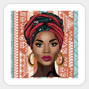 Beautiful African Woman on Tribal Background 3 Sticker